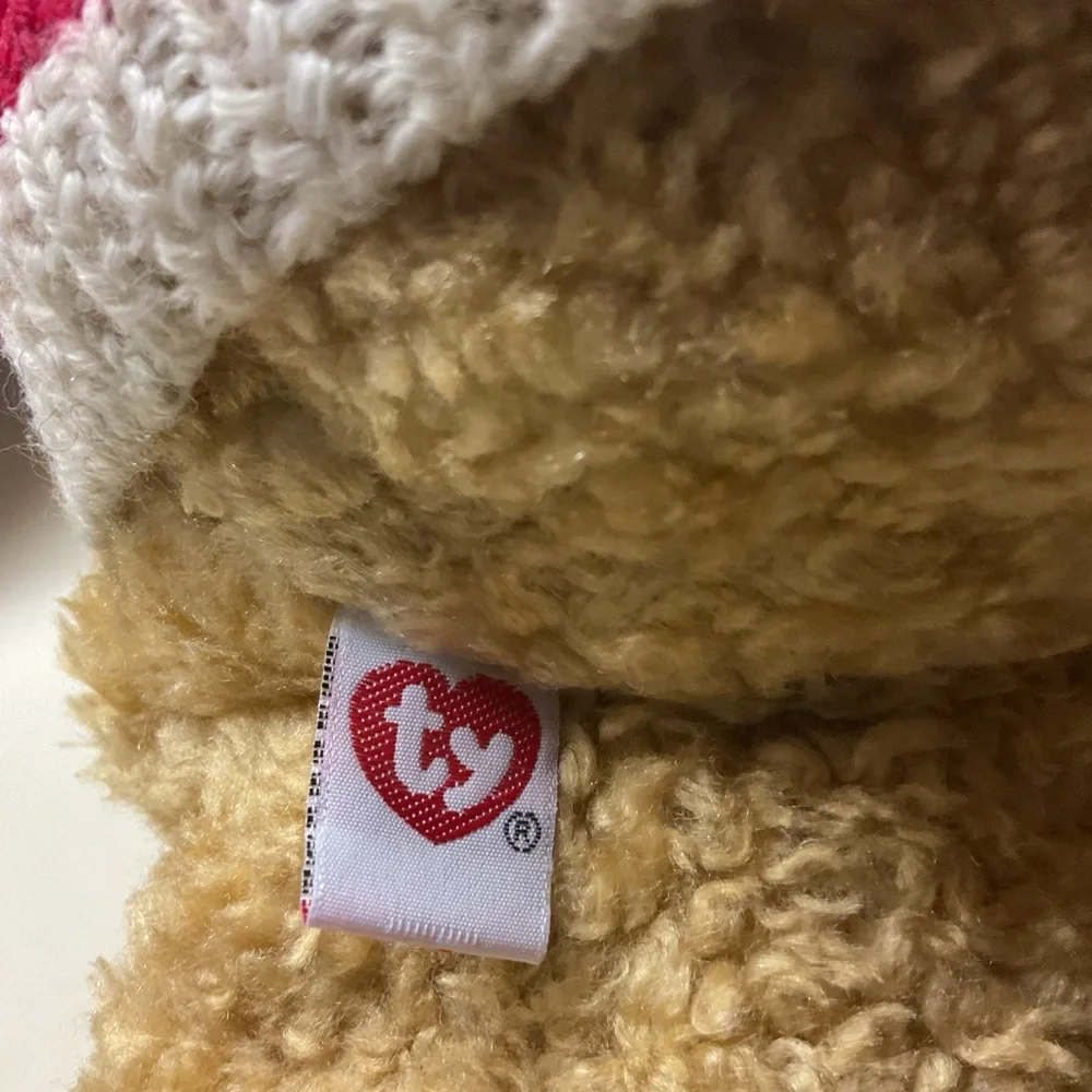 Adorable Large Ty “CURLY” Bear 🐻 with Blue, White & Red Patriotic Flag🇺🇸 Sweater
